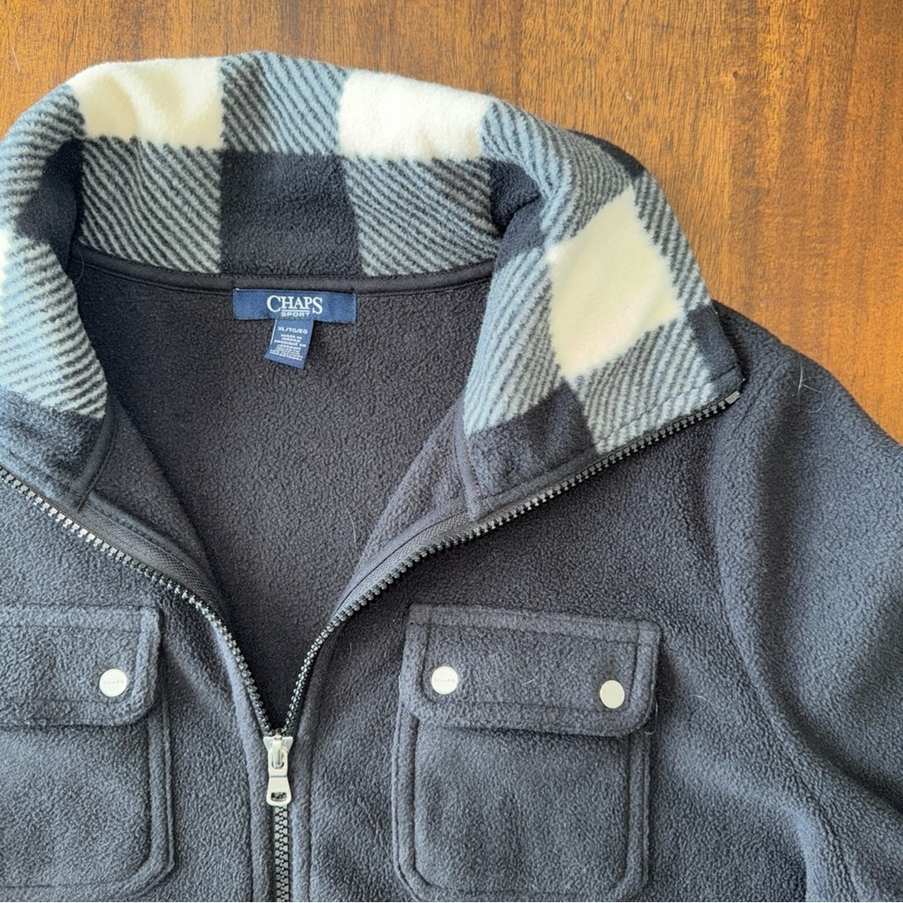 Chaps Sport Womens Black Fleece Zip Up Jacket with Buffalo Plaid Collar XL - Picture 5 of 7